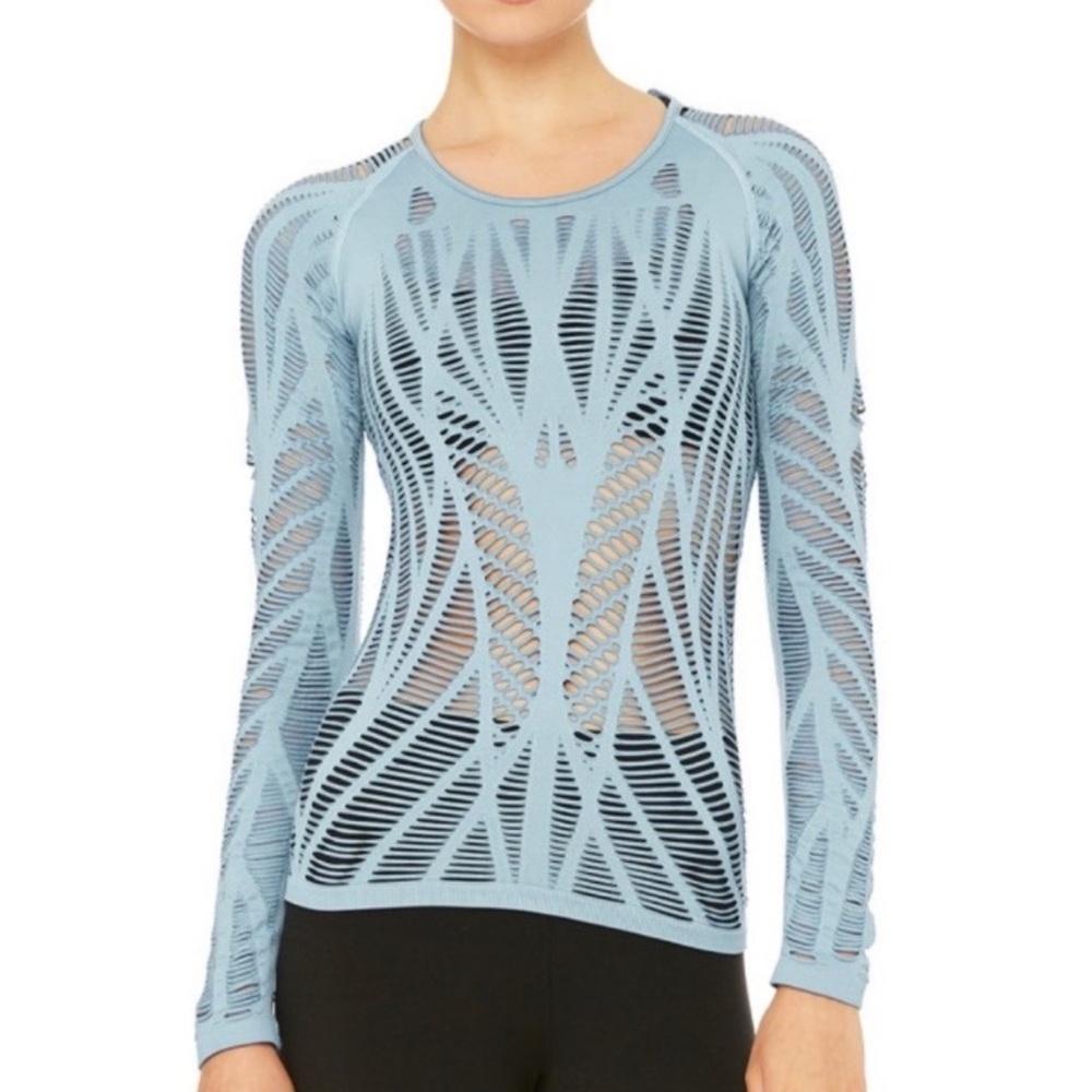 ALO Yoga Light Blue Distressed Long-sleeve Top Size S